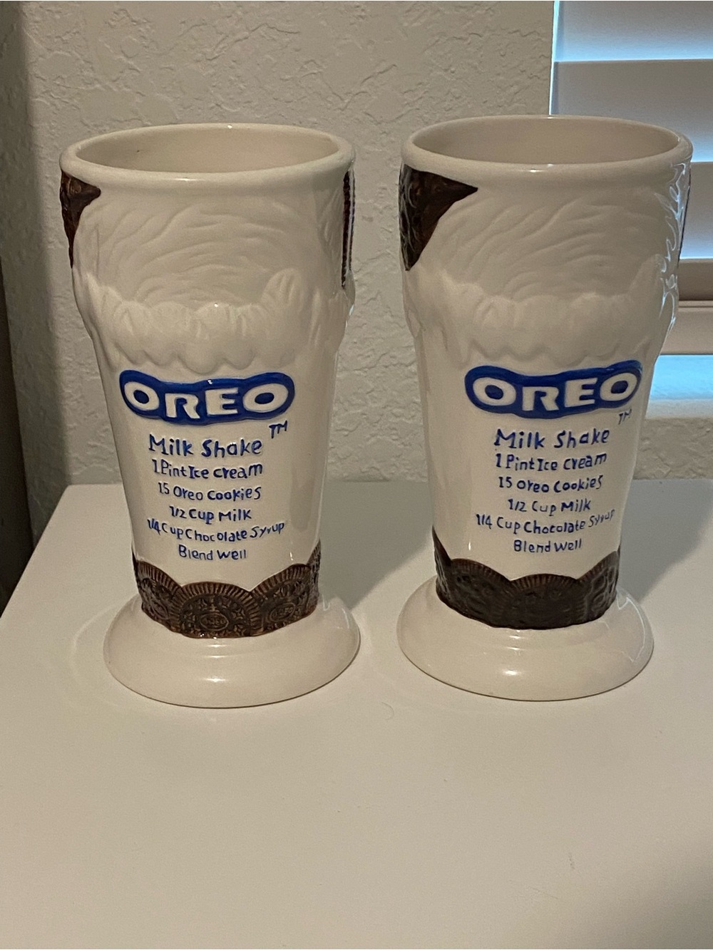Vintage Oreo Milkshake Ceramic Glasses - Set of 2 - White & Blue